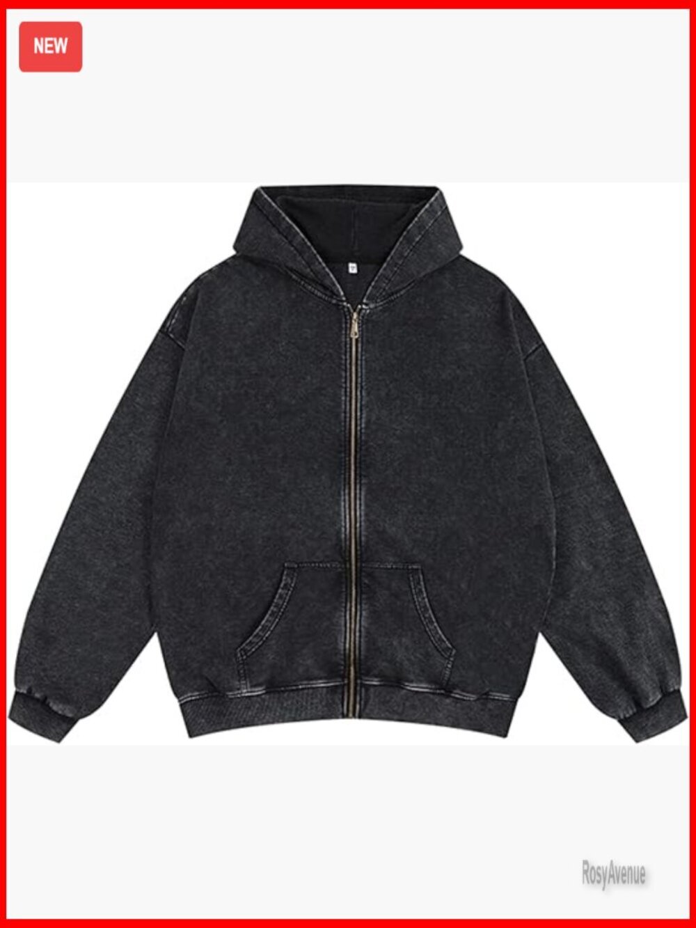 Oversized Vintage Acid Wash Zip Up Hoodie Grunge Long Sleeve Jacket